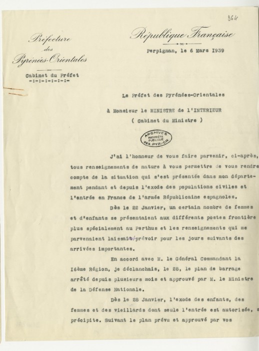 Rapport sur l'exode espagnol, mars 1939