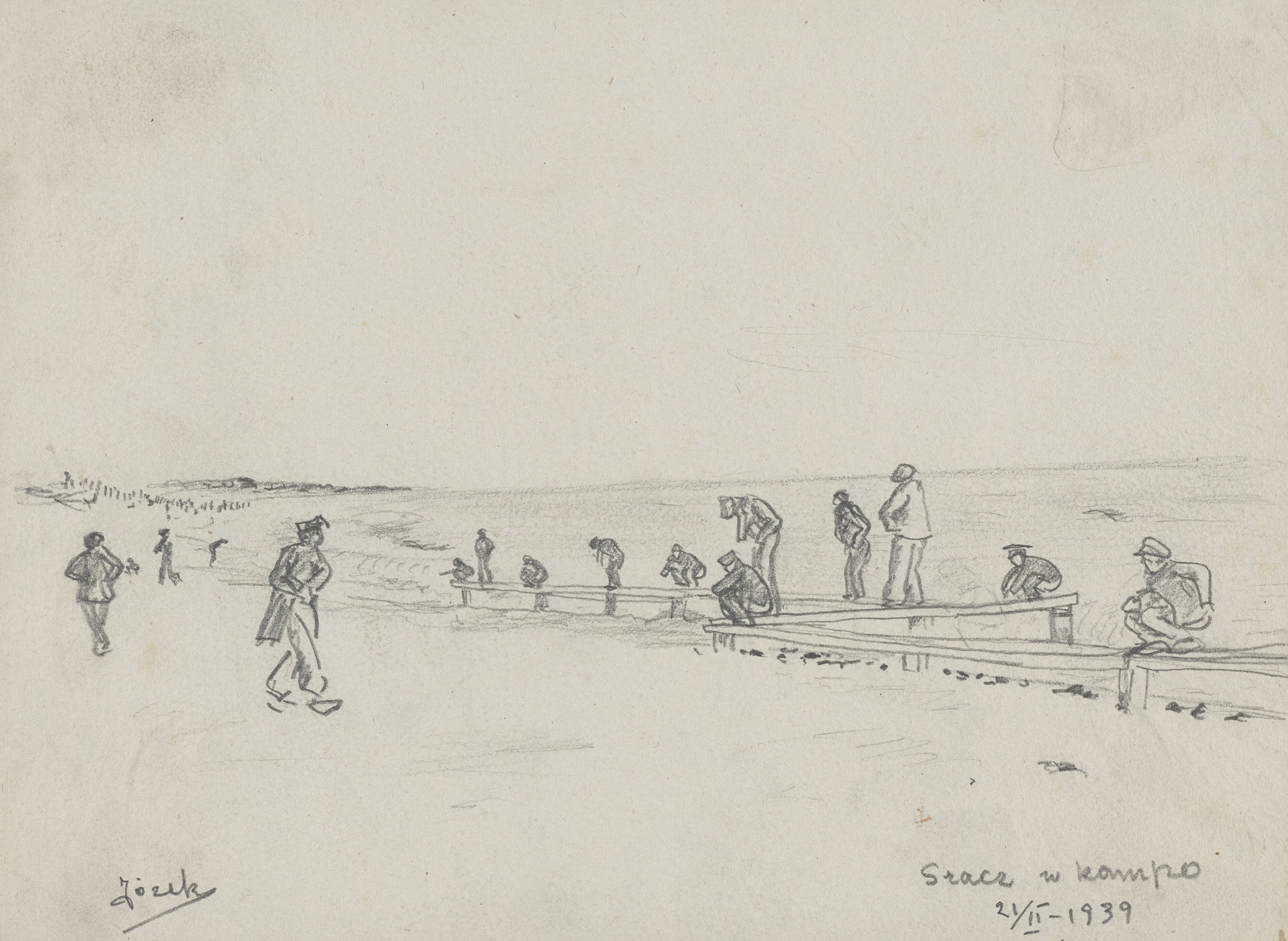 Croquis datant de février 1939 d’un brigadiste du nom Jozek interné dans un camp de la plage (Argelès-sur-Mer ou Saint-Cyprien)