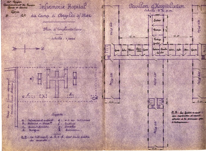 Plan d’implantation de l'infirmerie-hôpital du camp d’Argelès-sur-Mer, avril 1939.