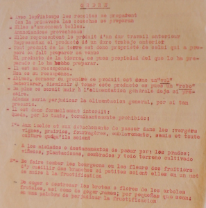 Ordres oraux à donner aux travailleurs étrangers du centre de surveillance d’Argelès-sur-Mer, mars 1941. 