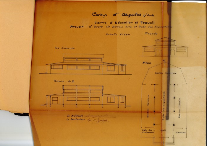 Plans d’aménagements du Centre éducation et travail du camp d’Argelès-sur-Mer, avril 1941.